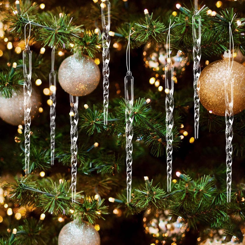 HERZWILD 30Pcs Christmas Icicle Ornament Crystal Acrylic Spiral Icicles Decoration Set Hanging Clear Icicles Pendant for Xmas Tree Holiday Wedding Winter Party Decor(Transparent) - Image 1